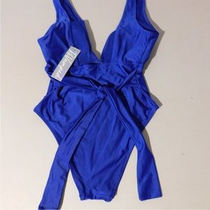 Revamped Womens Swimsuit One Piece Small Bright Royal Blue High Cut Leg